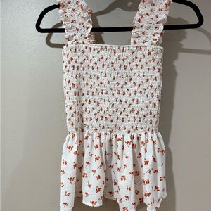 Amazon White and Red Floral Smocked Tank Top